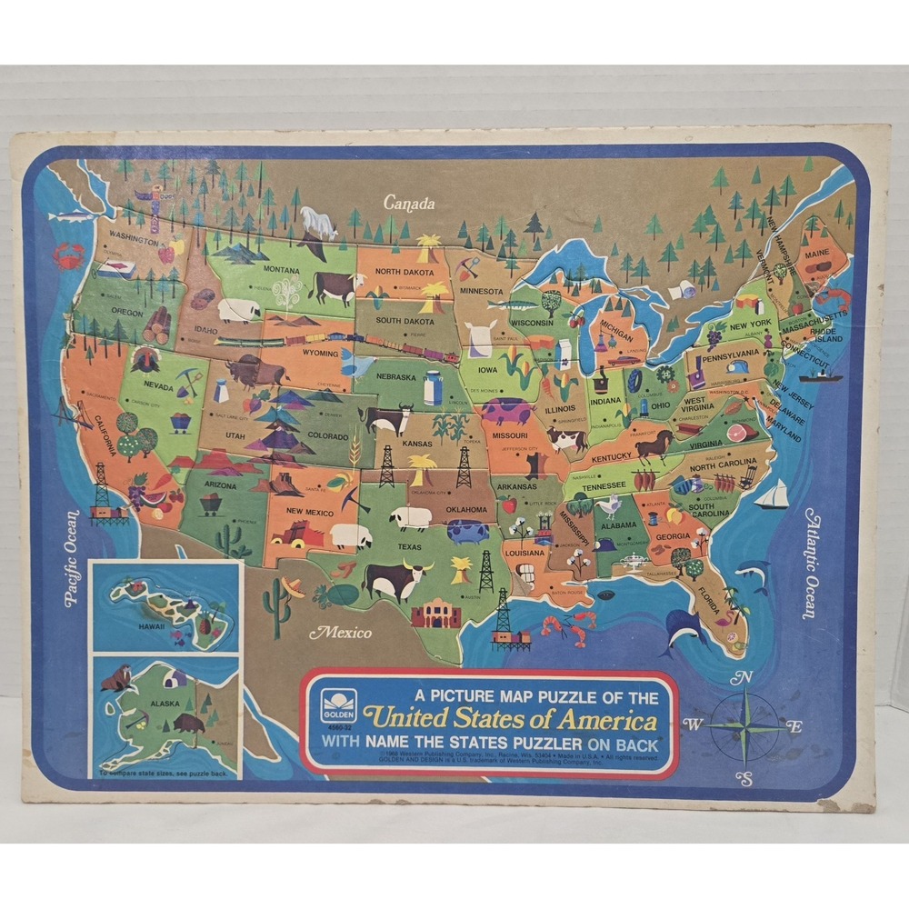 VINTAGE 1968 Mattel United States of America 11x14 Picture Map Puzzle